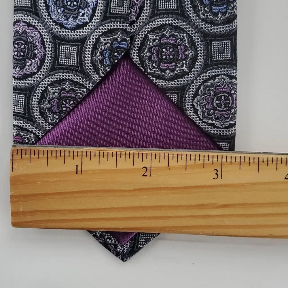 BURMA BIBAS PURPLE GRAY WHITE GEOMETRIC TIE GEOMETRIC SILK OFFICE SPRING FALL
